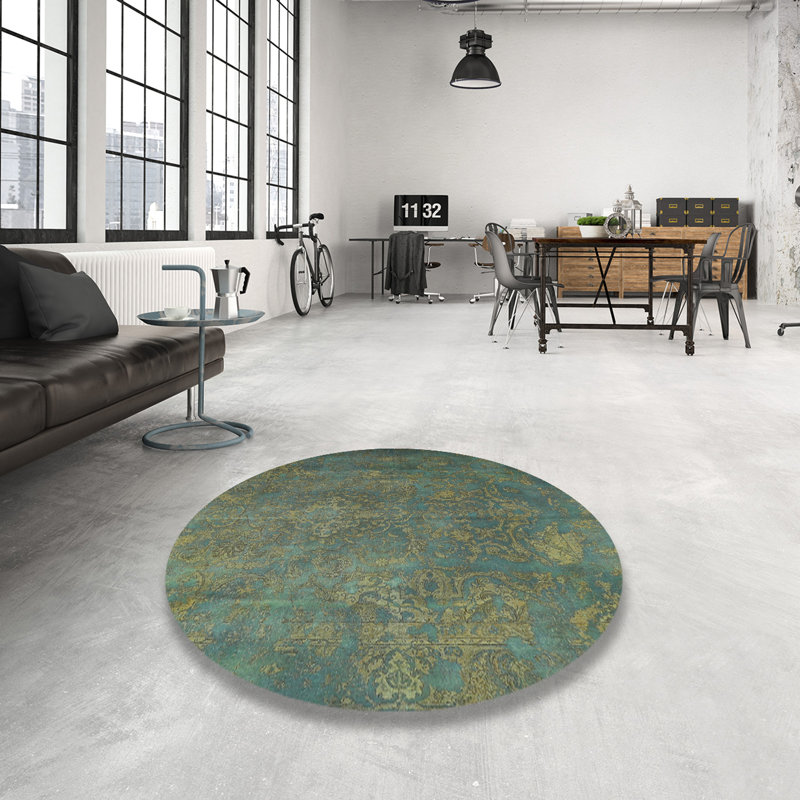 Tapis oriental vert / jaune Abrahamsville, Rond 6 pi