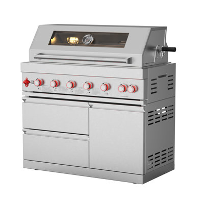 SERA C 6-Burner 87,900 BTU Liquid Propane 304 Stainless Steel Outdoor Grill with Infrared Rear Burner & Granite Countertop – Ideal for Backyard BBQ & Gatherings
