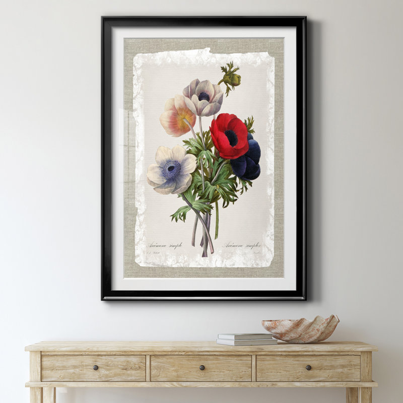Botanical Bouquet Anemone - Reproduction d'art graphique sur papier encadré, H 22,5 po x l 30,5 po x P 1,5 po, Noir