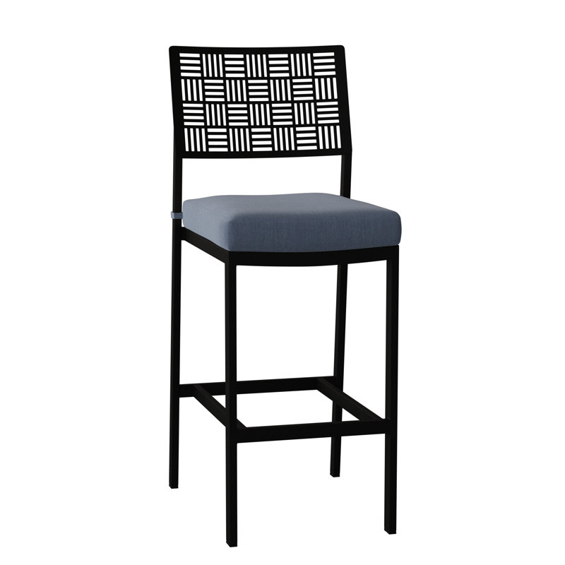 New Century Outdoor Bar Stool, Spectrum Denim Sunbrella® Plainweave, Textured Black