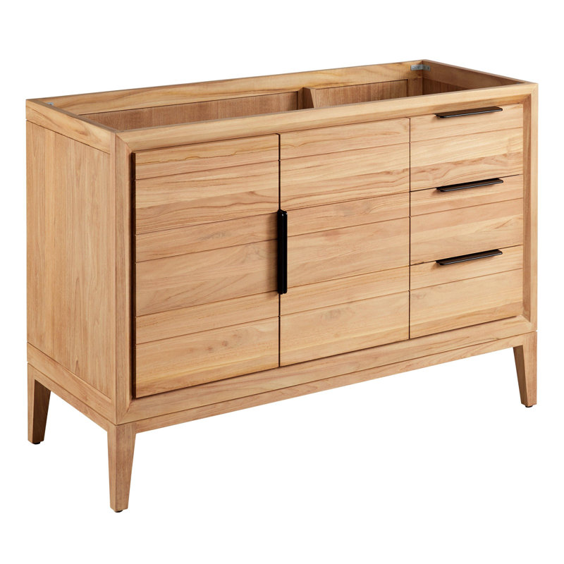 48" Aliso Single Bathroom Vanity Set with Oval Undermount Sink, Arctic White Quartz, 8" Widespread, Natural Teak