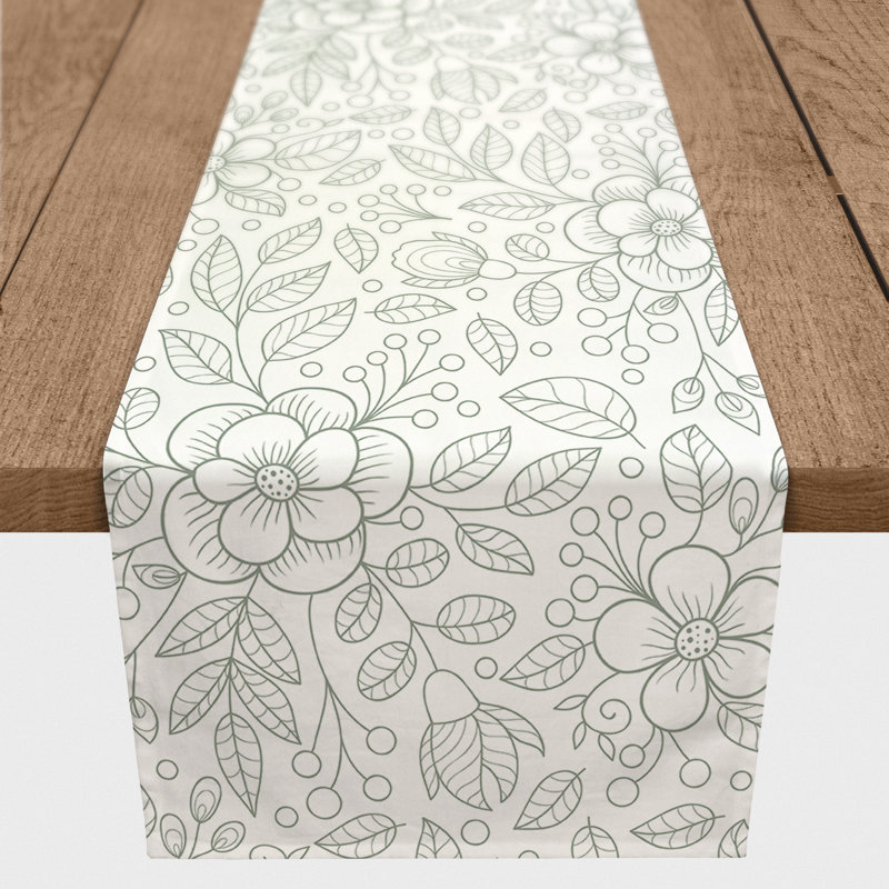 Floral Table Runner, 90" x 16", Green