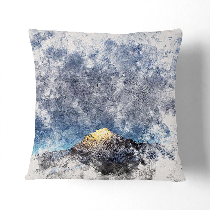 Light Kissing Monte Due Mani Mountain Watercolour Cushion with Filling, 55cm H x 55cm W x 20cm D