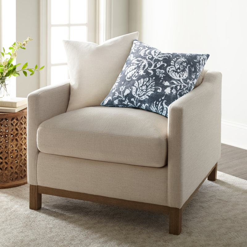 Ensemble de 2 coussins décoratifs en coton flammé, Crème / bleu marine délavé