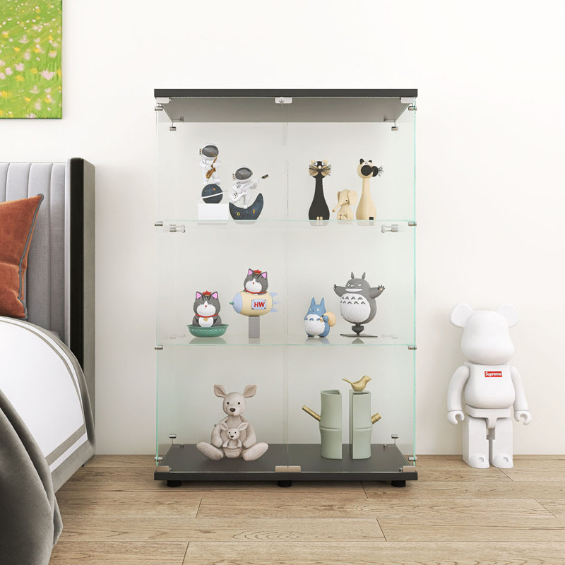 Two-Door Glass Display Cabinet With Door, Floor Standing Curio Bookshelf