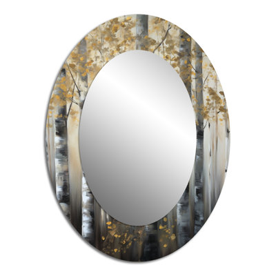 Birch Tree Forest Wonderland V - Gray Oval Wall Mirror Decor