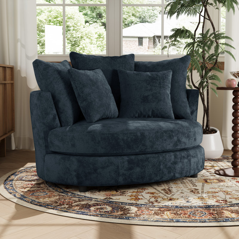 Fauteuil demi-tonneau avec housse 54,9 ", fauteuil surdimensionné moderne avec coussins, Marine