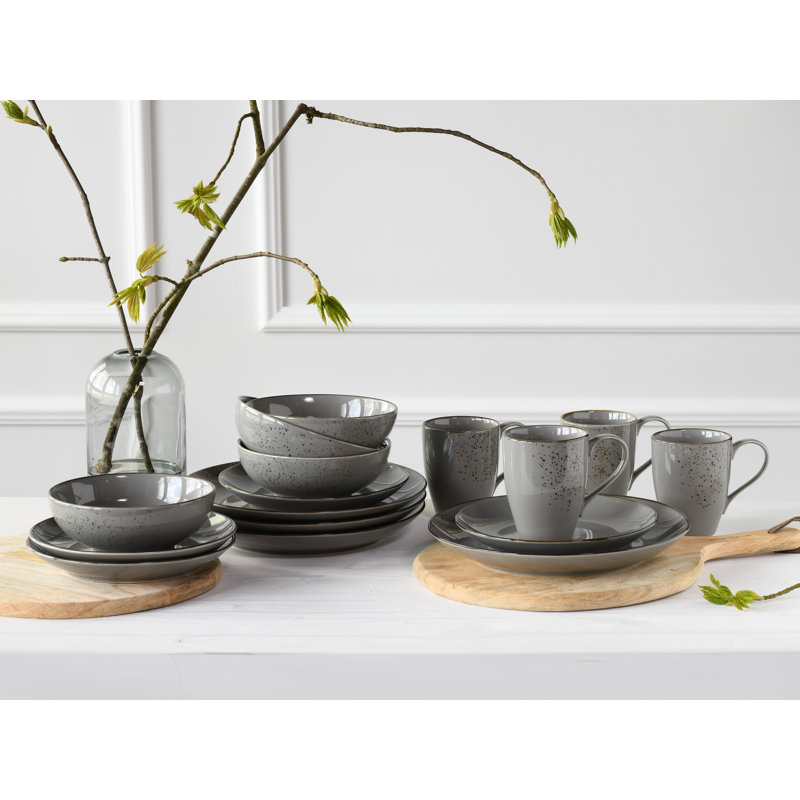 Nature Collection Stoneware Dinnerware Set 16 Piece - Service for 4, Grey
