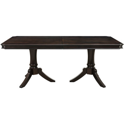 Table de salle à manger rectangulaire en bois foncé de 96 po à finition cerisier foncé - Base à double piédestal avec rallonge pour 8 sièges de maison