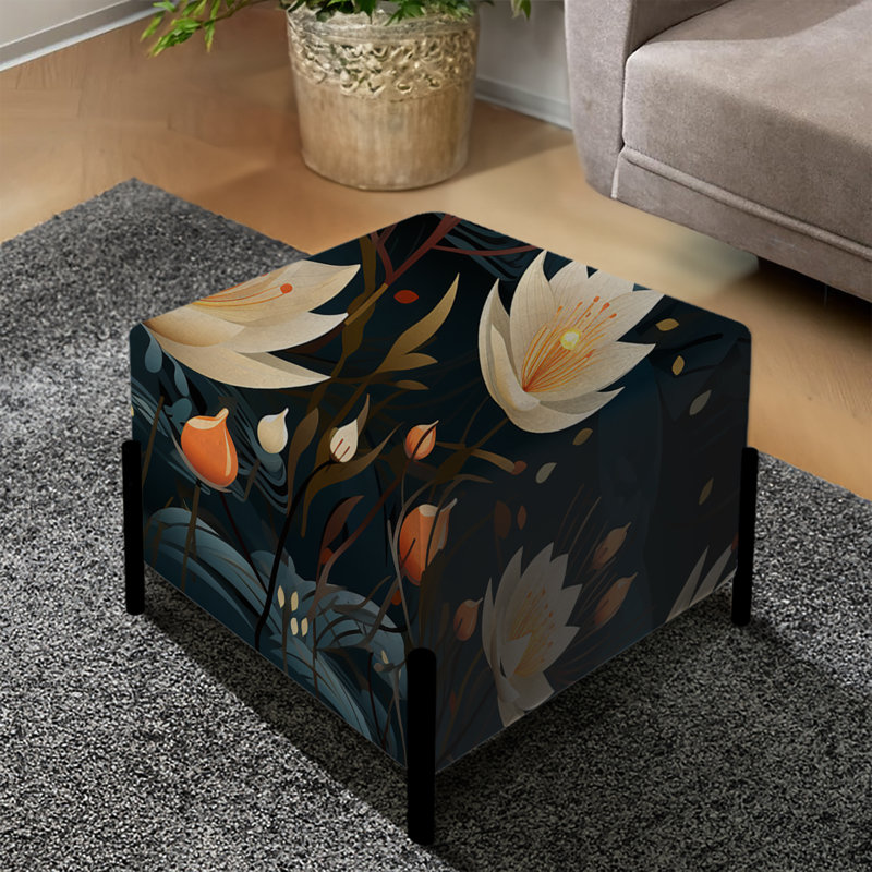 Beige zen floral Lotus Tranquility - repose-pieds carré floral