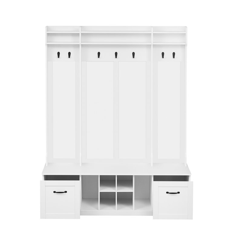U-Can 5-In-1 Entryway Bench With Coat Rack, White