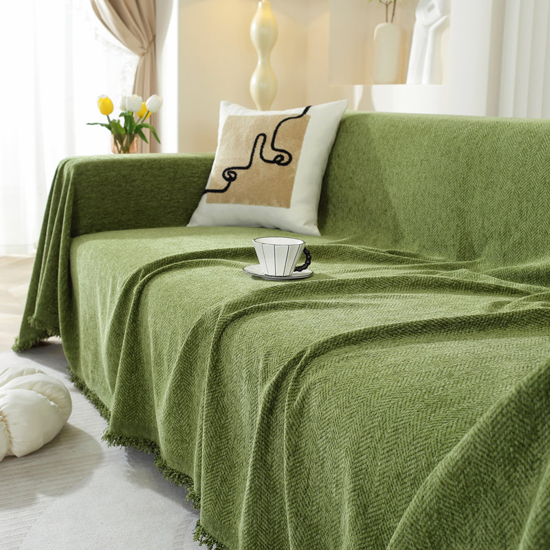Housse pour canapé en chenille, L 134 po x P 71 po, Chenille verte