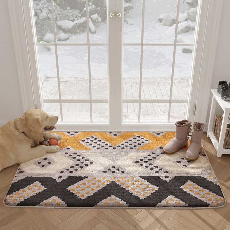 Non-Slip Geometric Doormat, 24" W x 36" L, Black/Yellow
