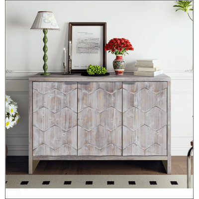 Armoire décorative de style campagnard à 3 portes pour le salon, l'entrée, le couloir, le bureau, la cuisine et la salle à manger, bois délavé