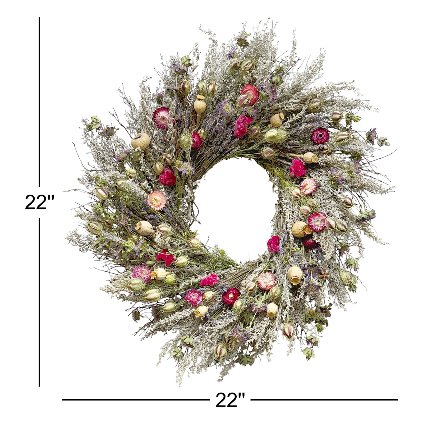 Natural Dried Poppy Pods and Strawflowers Wreath
