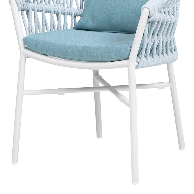 Sky Blue Aluminum Rope Outdoor Dining Chair with Cushions, Set of 2