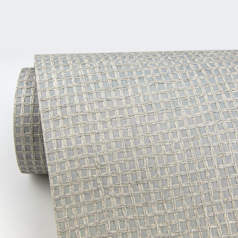 Wanchai Grass Cloth Metallic Wallpaper Roll, Gray