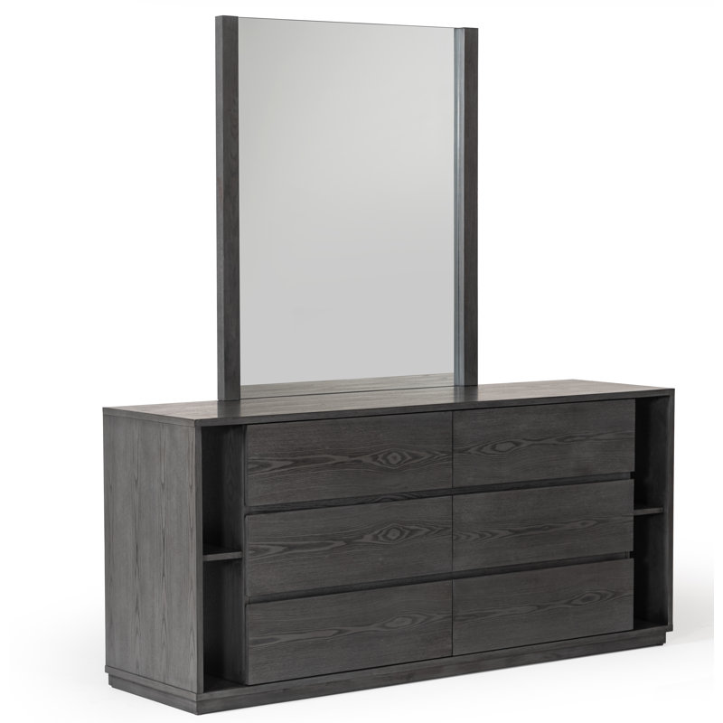 Commode double à 6 tiroirs avec Miroir Pattersen, Gris lessivé