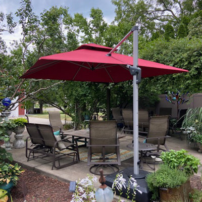 Parasol d'extérieur carré en porte-à-faux 10 pi à double plateau avec base, rouge