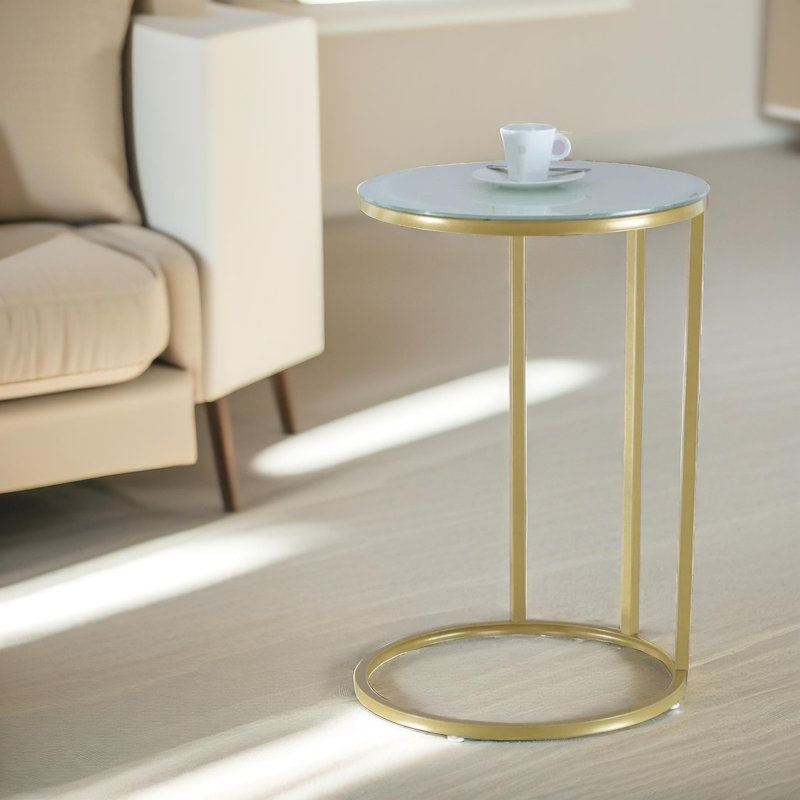 Round C Shaped Side Table with Metal Legs, End Sofa Tables, Living Room Furniture, Gold