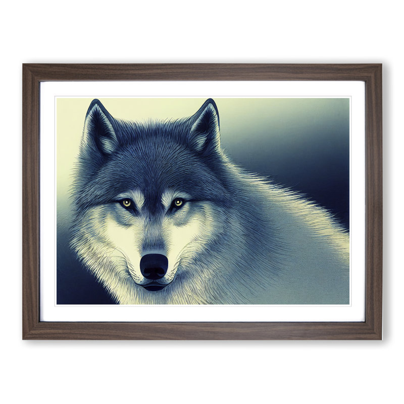 Alluring Wolf - Single Picture Frame Print, 25cm H x 34cm W x 2cm D, Walnut