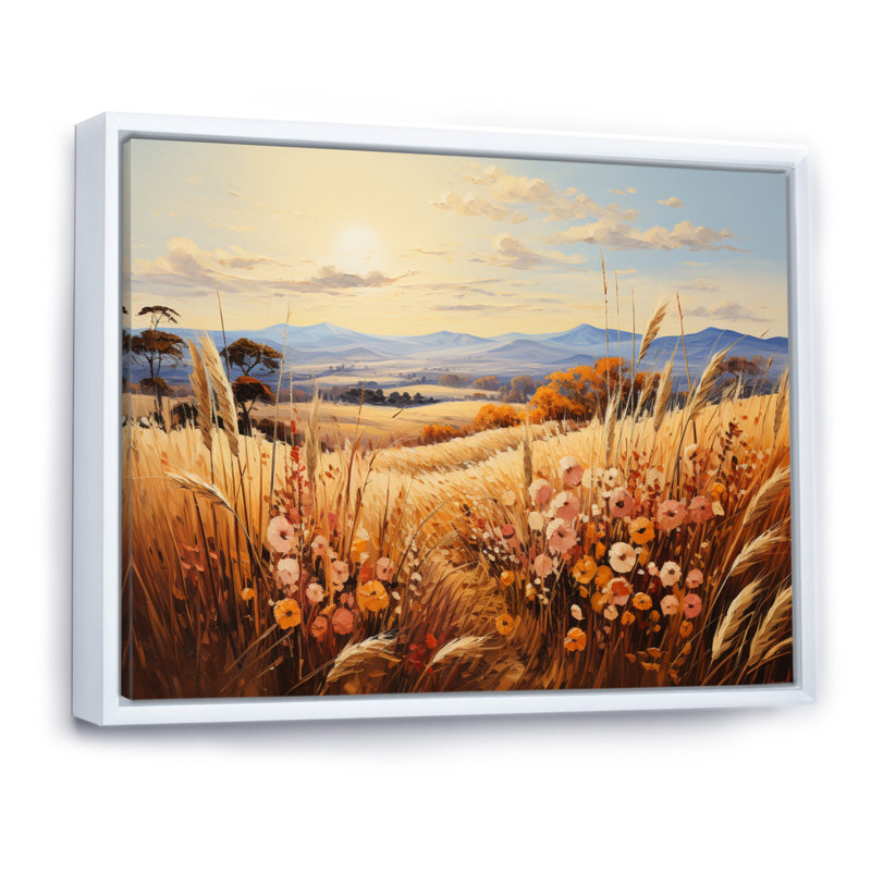 Champ de blé campagne rustling I, H 16 po x l 32 po x P 1 po, Cadre flottant blanc