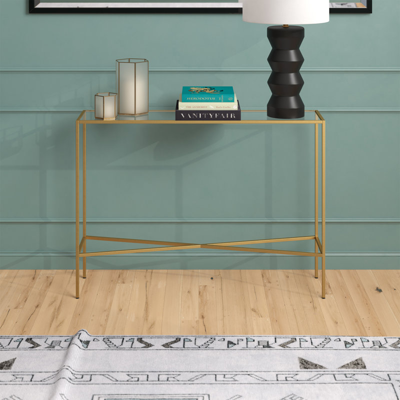 Glass Top Console Table, Brass, 30" H x 42" W x 10" D