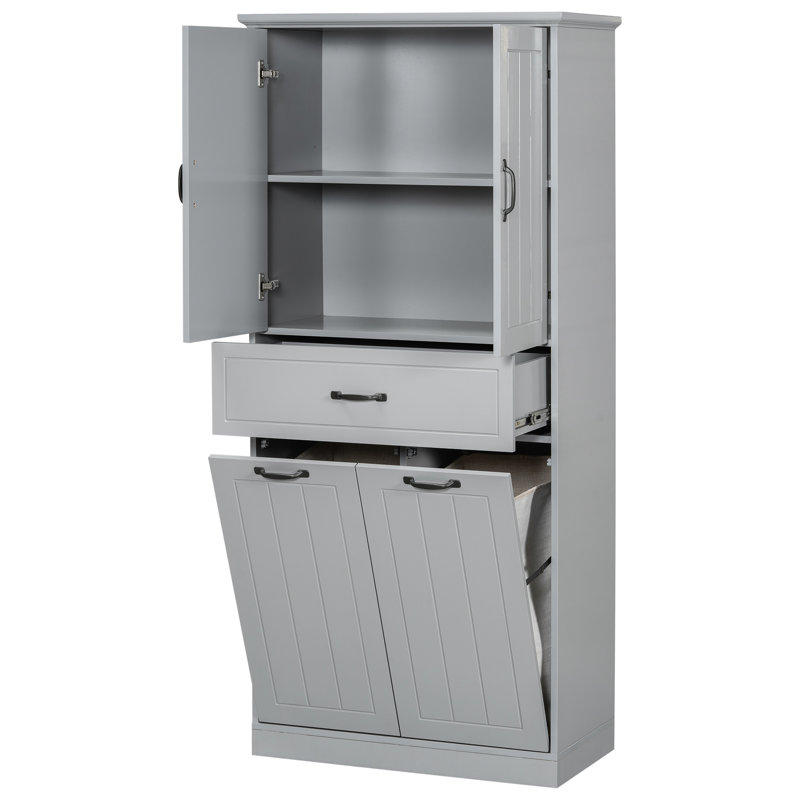 Bathroom Cabinet Grey, Painted Finish, 2 Laundry , Adjustable Shelf, Tipping, Doors And Drawer For House Storage In With &