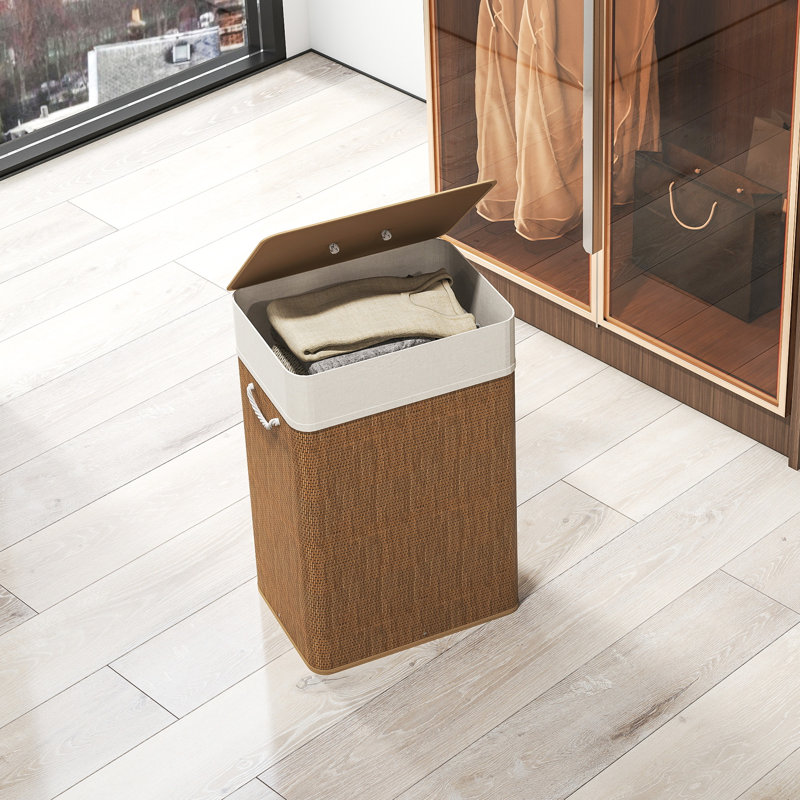 HOMCOM Bamboo Laundry Basket with Lid Laundry Hamper 72L Brown