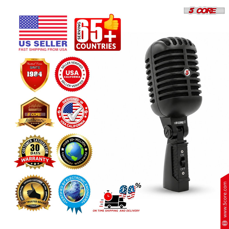 Microphone rétro dynamique à 5 cœurs emblématique de style rétro cardioïde classique