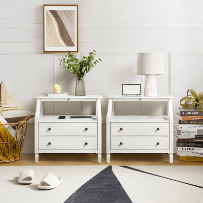 Areebe Transitional 30''W 2-Drawer Nightstand with Pull Out Tray and Charging Station