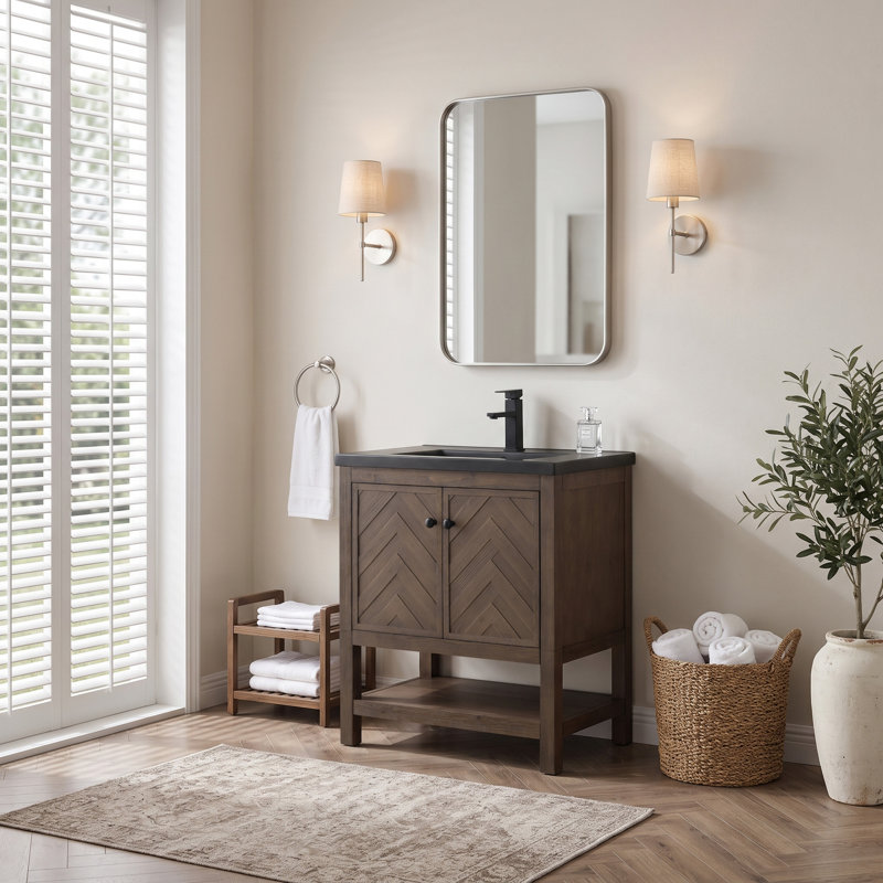 Ensemble de meuble-lavabo simple 30 po Chazden, Cocoa Brown, Noir mat, Noir