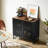 Black Cabinet With Grille Striped Door, And Metal Structure, Modern Design For Home Storage, Spacious Construction, Storage Office