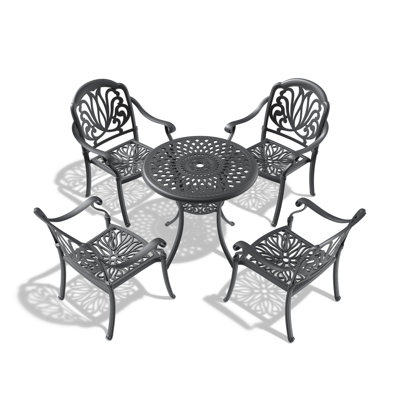 3-Piece Cast Aluminum Patio Set with Comfortable Cushions, Weather-Resistant and Space-Saving Design
