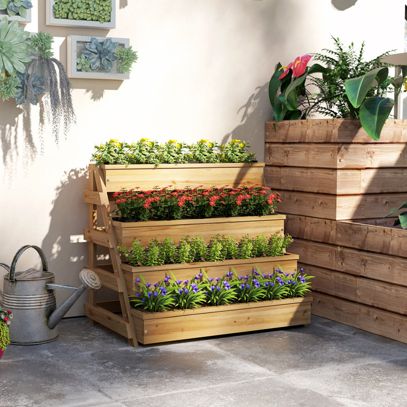 4 Tier Wood Raised Garden Bed with Drainage Holes, Vertical Garden Planter Freestanding Garden Bed, Outdoor Planter Box for Garden, Patio, Balcony