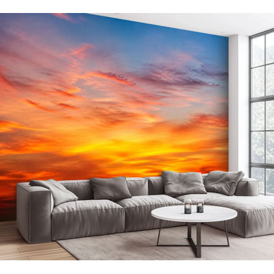 Wall Mural Peel and Stick Wallpaper Fiery orange sunset sky Beautiful sky autumn fall Self-Adhesive Removable Contact Paper Wall Decor for Living Room Bedroom 100"H x 144"W