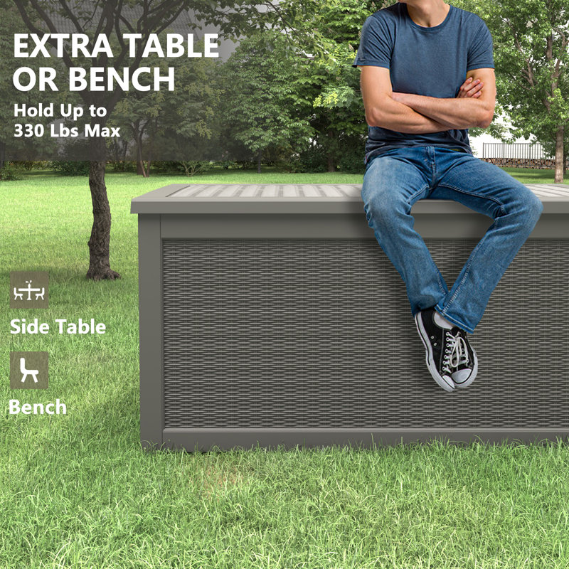 LHBcraft 67.71'' W 260 Gallons Water Resistant Resin Lockable Deck Box, Gray