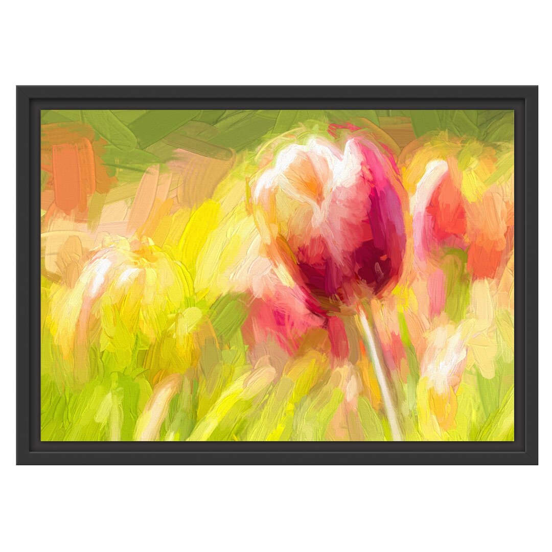 Gerahmtes Wandbild Blühende rote Tulpen Kunst