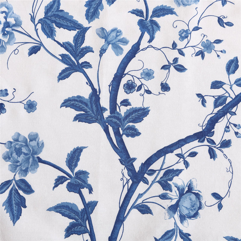 Elise Blue Cotton Floral Ruffled Rod Pocket Valance