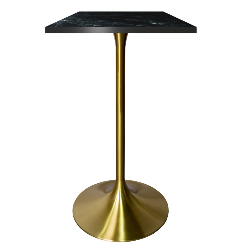 Travis 24" Square Bar Height Table With MDF Top And Stainless Steel Pedestal Base - Dining Table For Modern Home And Kitchen