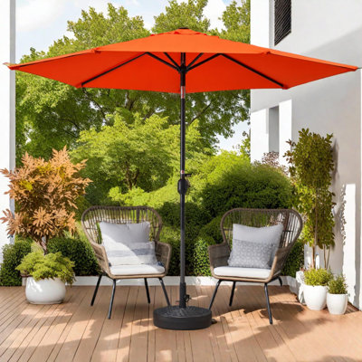 Parasol de marché de 10 pi avec bouton poussoir et relevage à manivelle pour terrasse et piscine