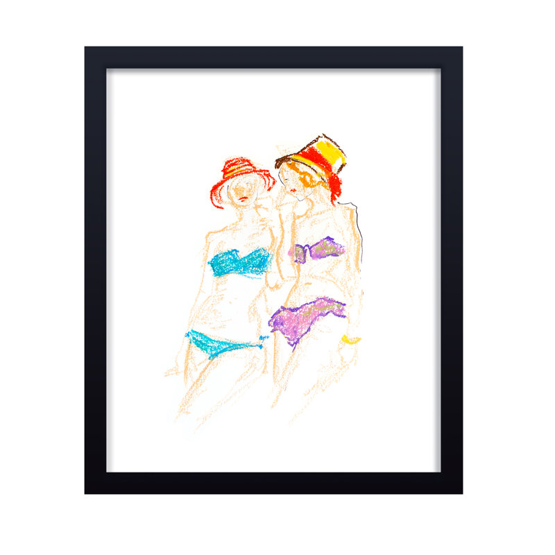 'Bathing Beauties' Framed Print Wall Art, 16" H x 12" W x 1.125" D, Framed Print, Black