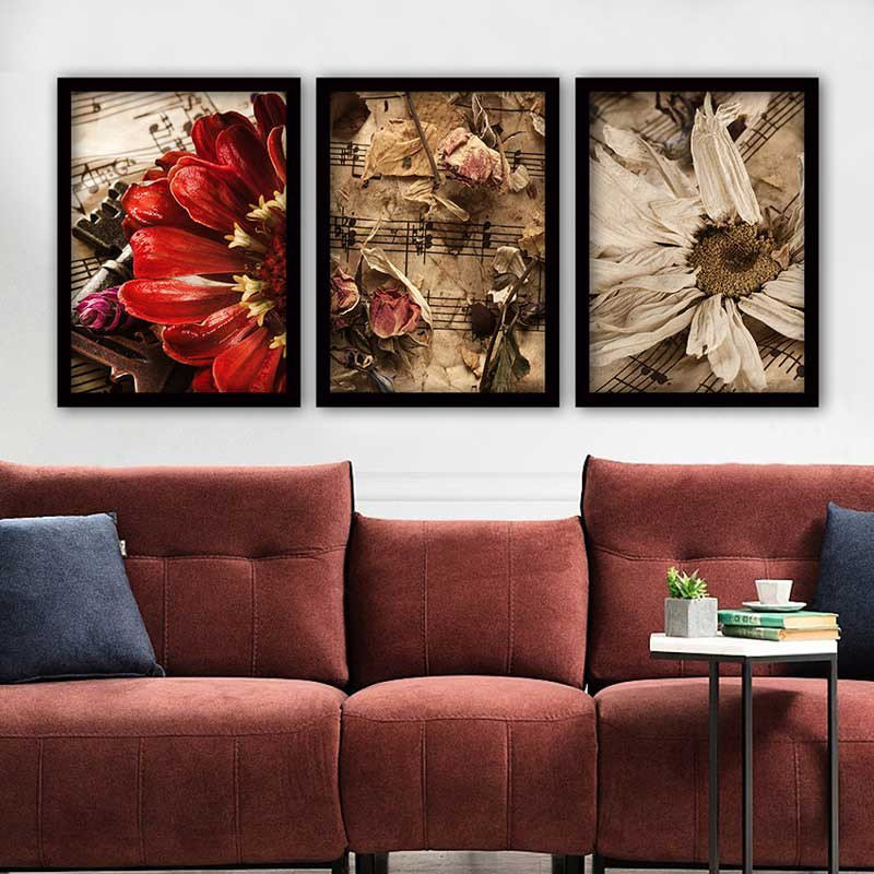 Superbe ensemble de peintures décoratives encadrées (3 pièces) de 21,7 po x 29,5 po chacune | Cadre 100% bois avec polystyrène de 0,8 pouce | Impression numérique UV | Parfait pour la décoration murale de salon, de bureau et de galerie
