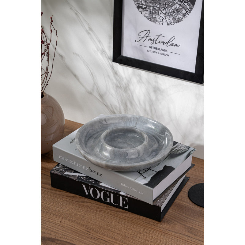 Stylish Bathroom Tray, 8.7 in Diameter x 1.2 in Height | 100% Verona Grey Marble | Elegant Design for Countertop Organization & Décor | Perfect for Storing Toiletries, Jewelry, and More