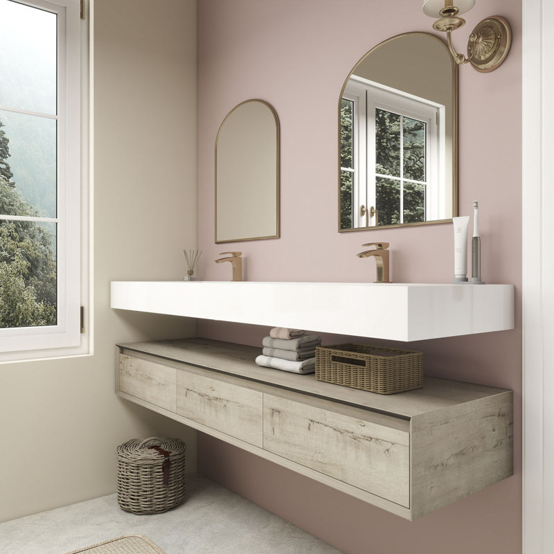 Alysa 71" Wall-Mounted Double Bathroom Vanity Set, White Oak