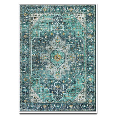 Tapis bleu sarcelle ultra-mince lavable 6X9