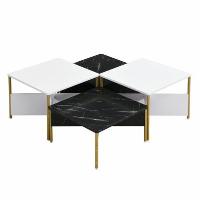 Modern Nesting Coffee Tables Set of 4 -Mid Century Modern Square Living Room Table, Free Adjustable Shape,Versatile and Stylish Accent Furniture for Your Living Room Black & White Color