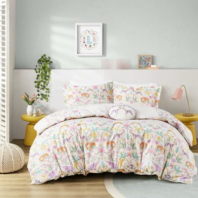 Duvet Cover With Cotton And Fun Jungle Print For Floral Reversible Queen Size Bed
