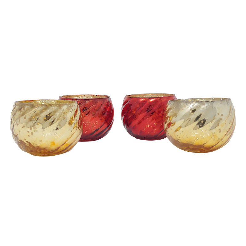 Petit porte-votive rond en verre, Rouge / doré