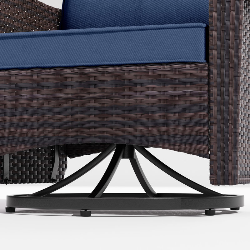 Kullavik 10 Pieces All-Weather Wicker Patio Furniture Set With Swivel Chair,Cushions And Coffee Table, Navy